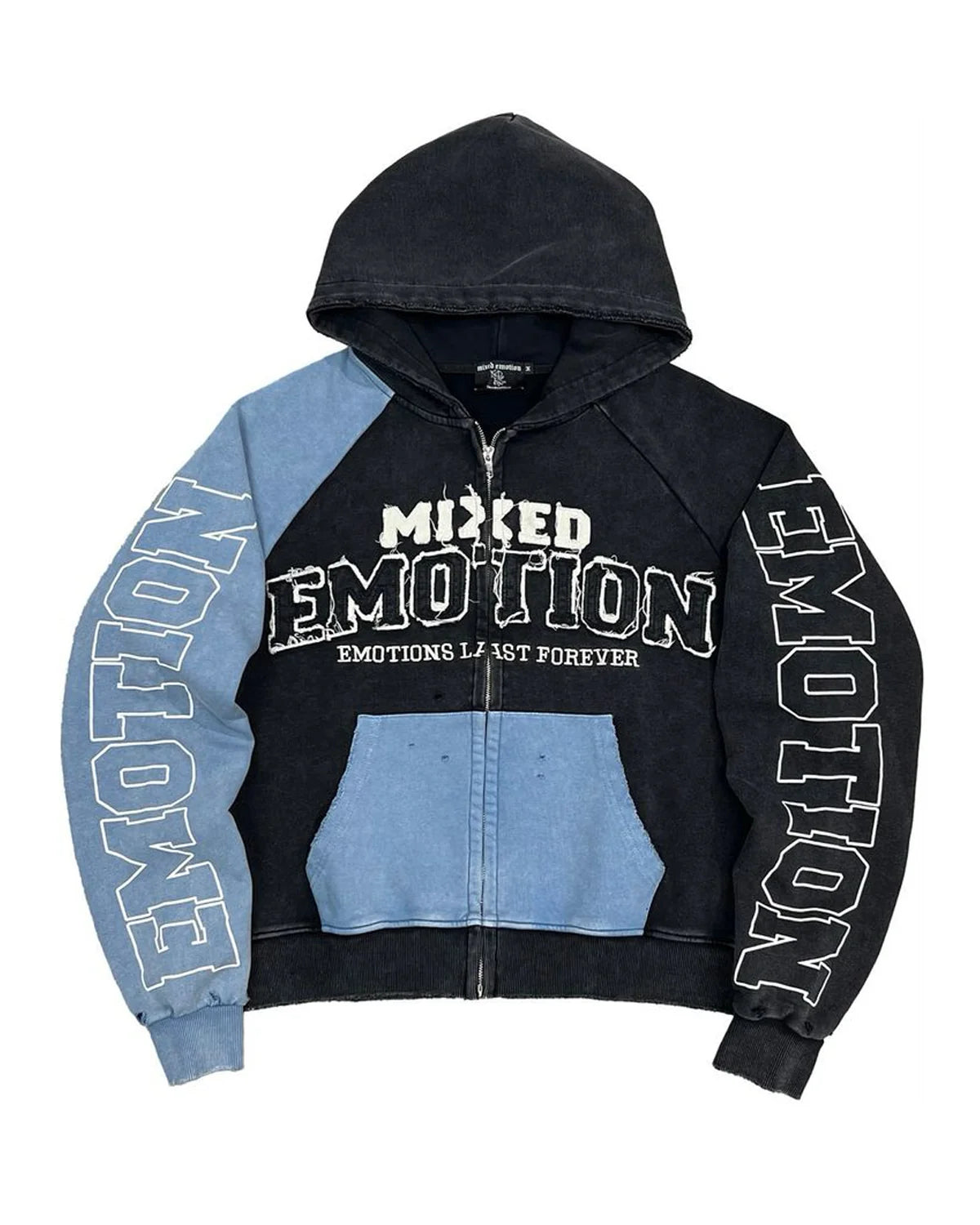 Mixed Emotions "Split Decision" Black & Blue Zip-Up Sweater