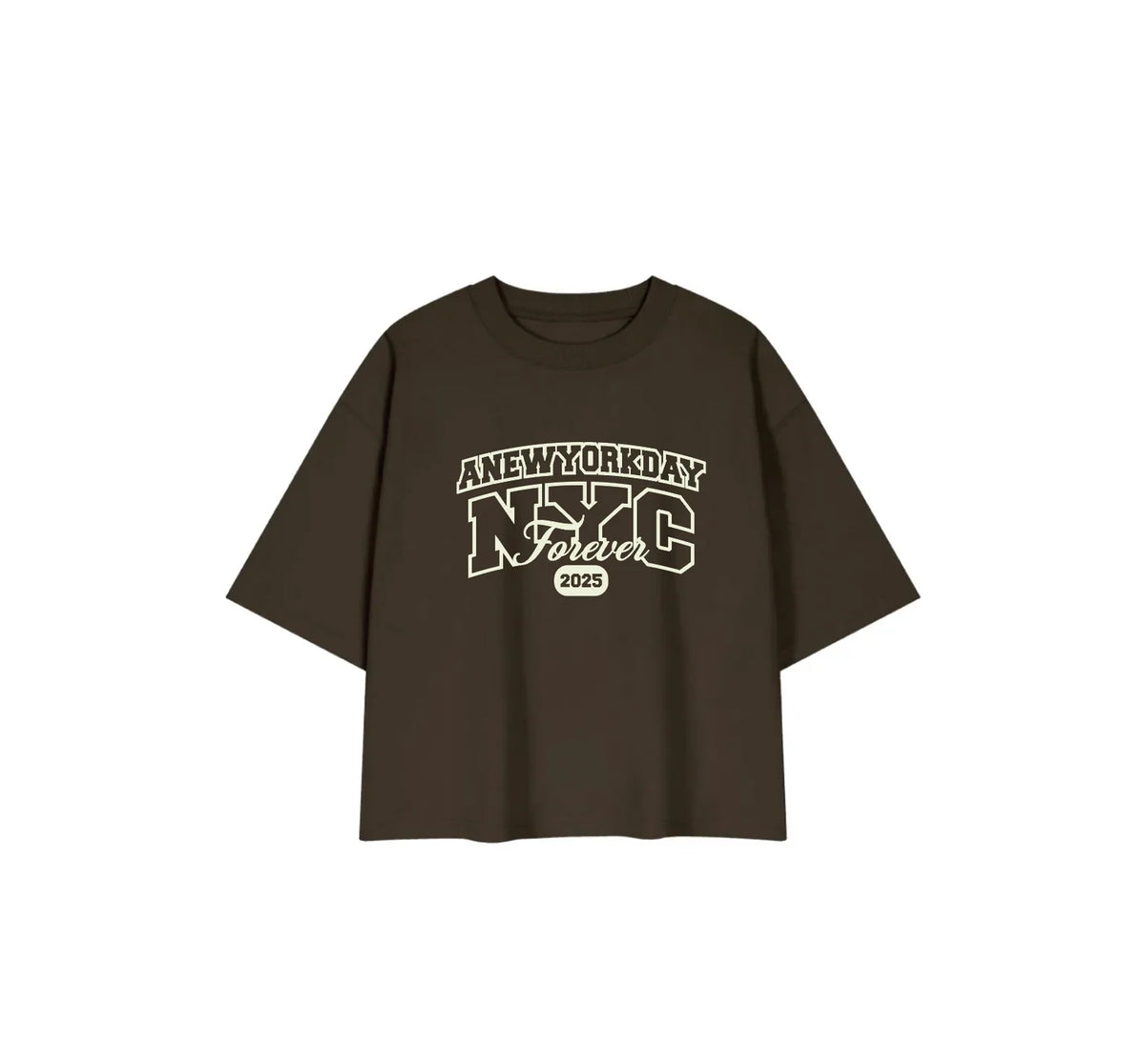 A New York Day "NYC Forever" Cropped Heavy T-Shirt (Brown)