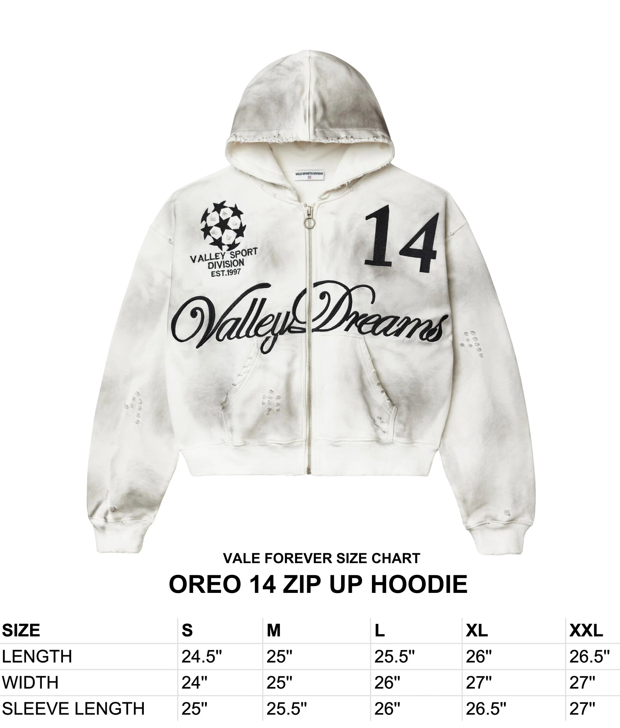 Vale "Oreo 14" White Zip-Up Hoodie