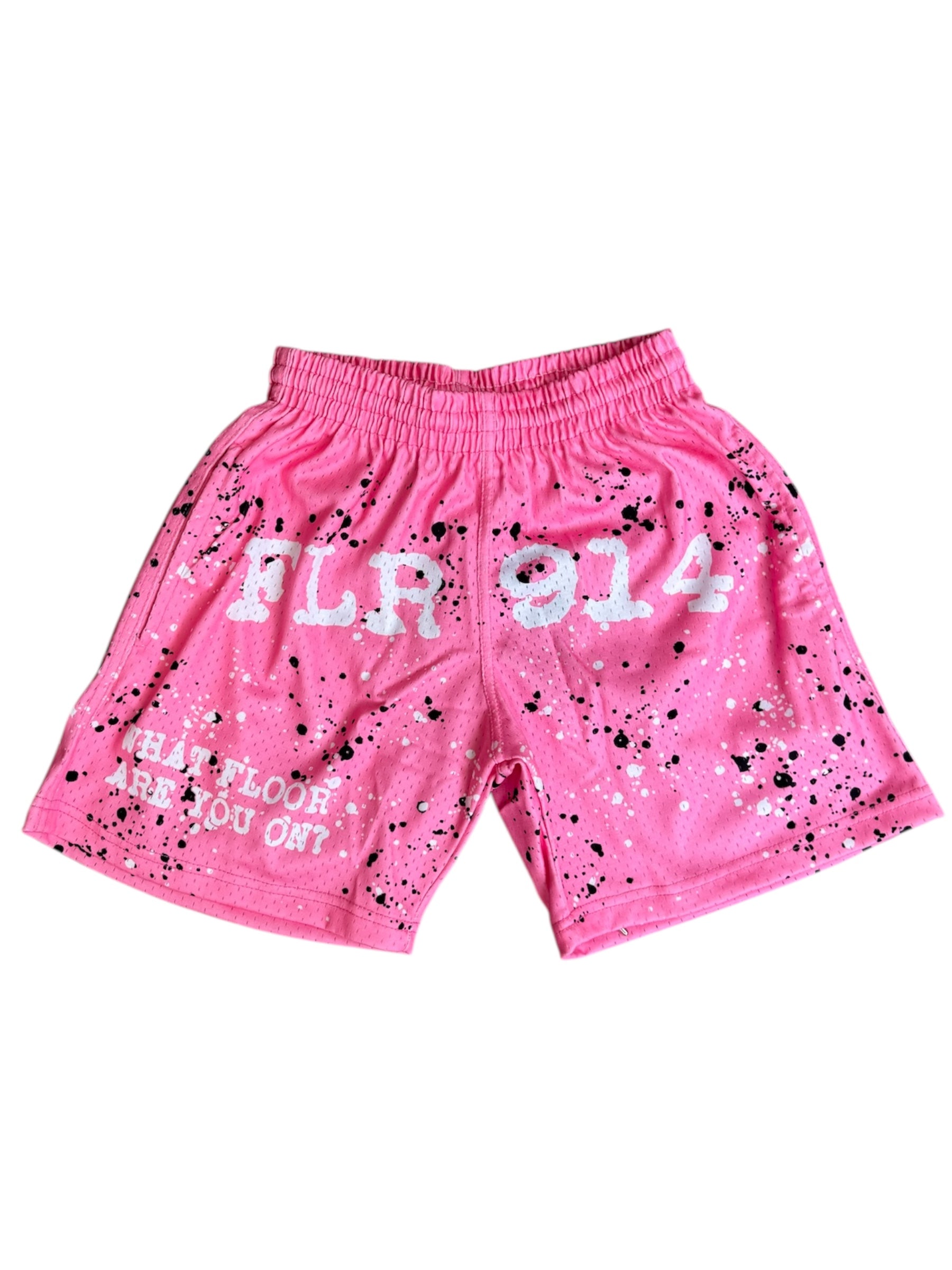 FLR 914 "Paint Splatter" Pink Mesh Shorts