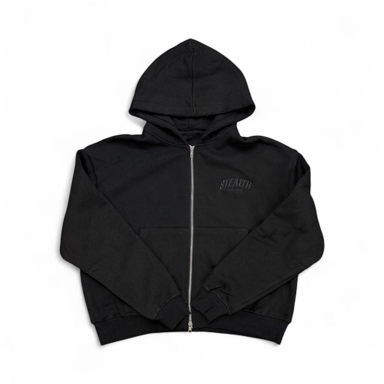Steatlh "Vanta" Black Distressed Zip-Up Hoodie