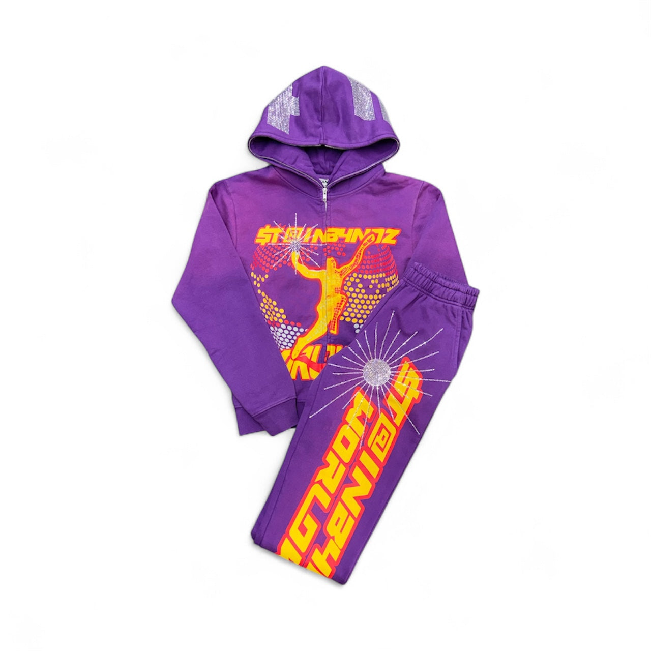 SB Studios "Worldwide" Purple Rhinestone Sweatsuit