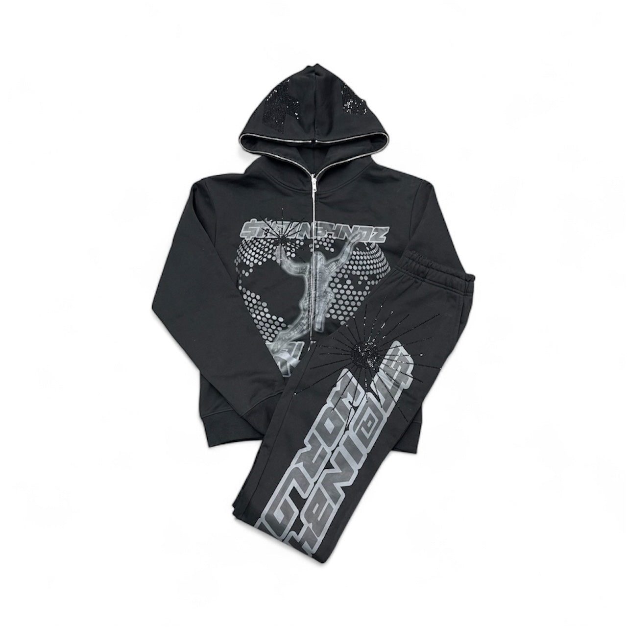 SB Studios "Worldwide" Black Rhinestone Sweatsuit