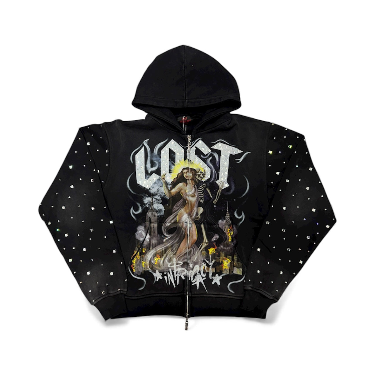 Lost Intricacy "Midnight Empire 2" Black Rhinestone Zip-Up Hoodie