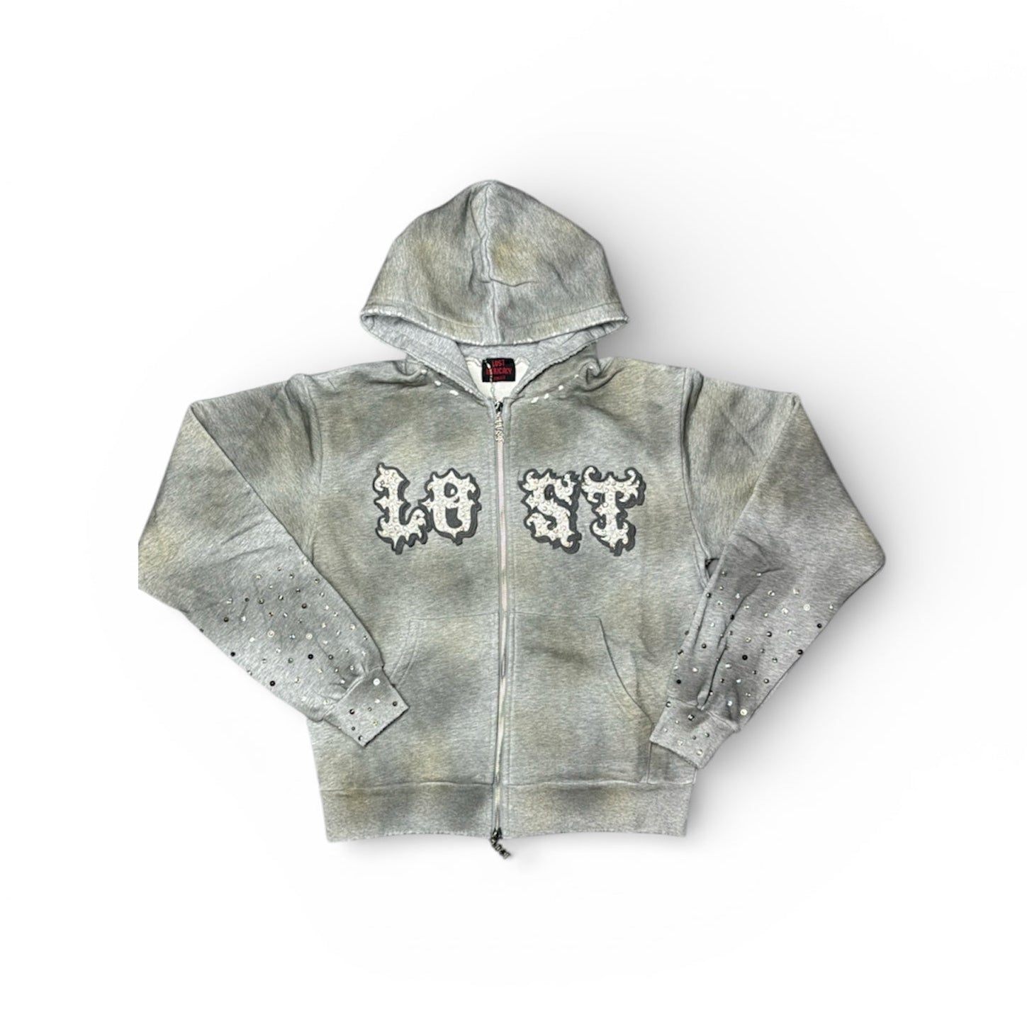 Lost Intricacy "Grey/White Grunge Patch" Zip-Up Hoodie