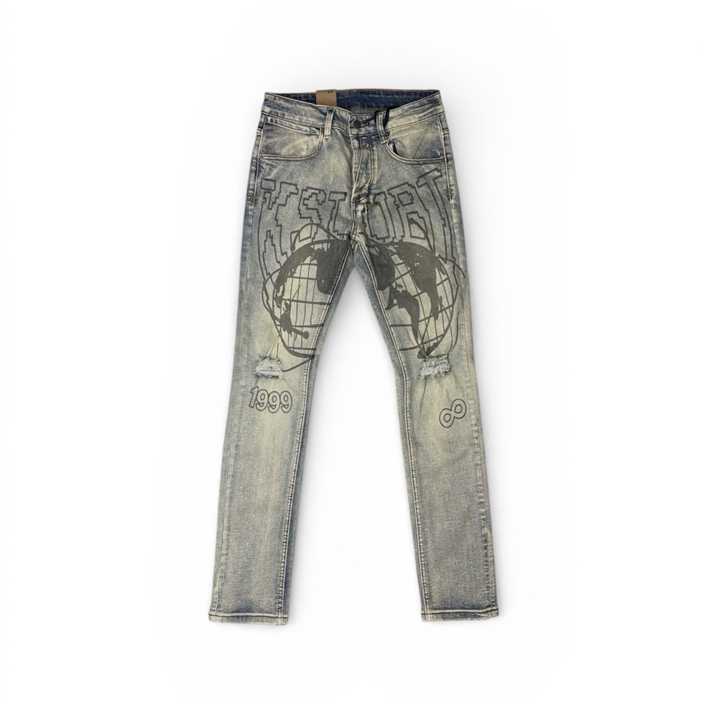 KSUBI Globe Print Light Wash Jeans