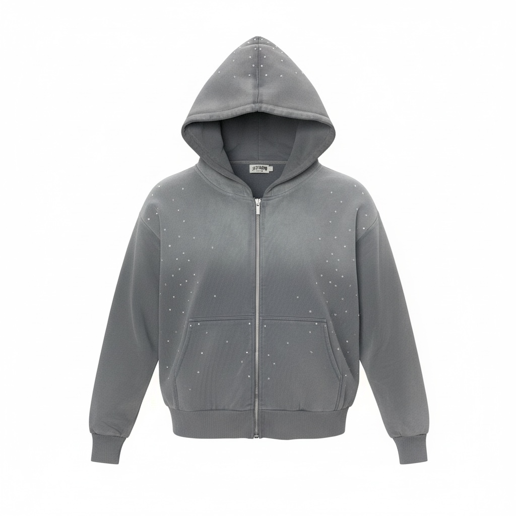 Stealth "Grey-Dient" Rhinestone Zip-Up Hoodie