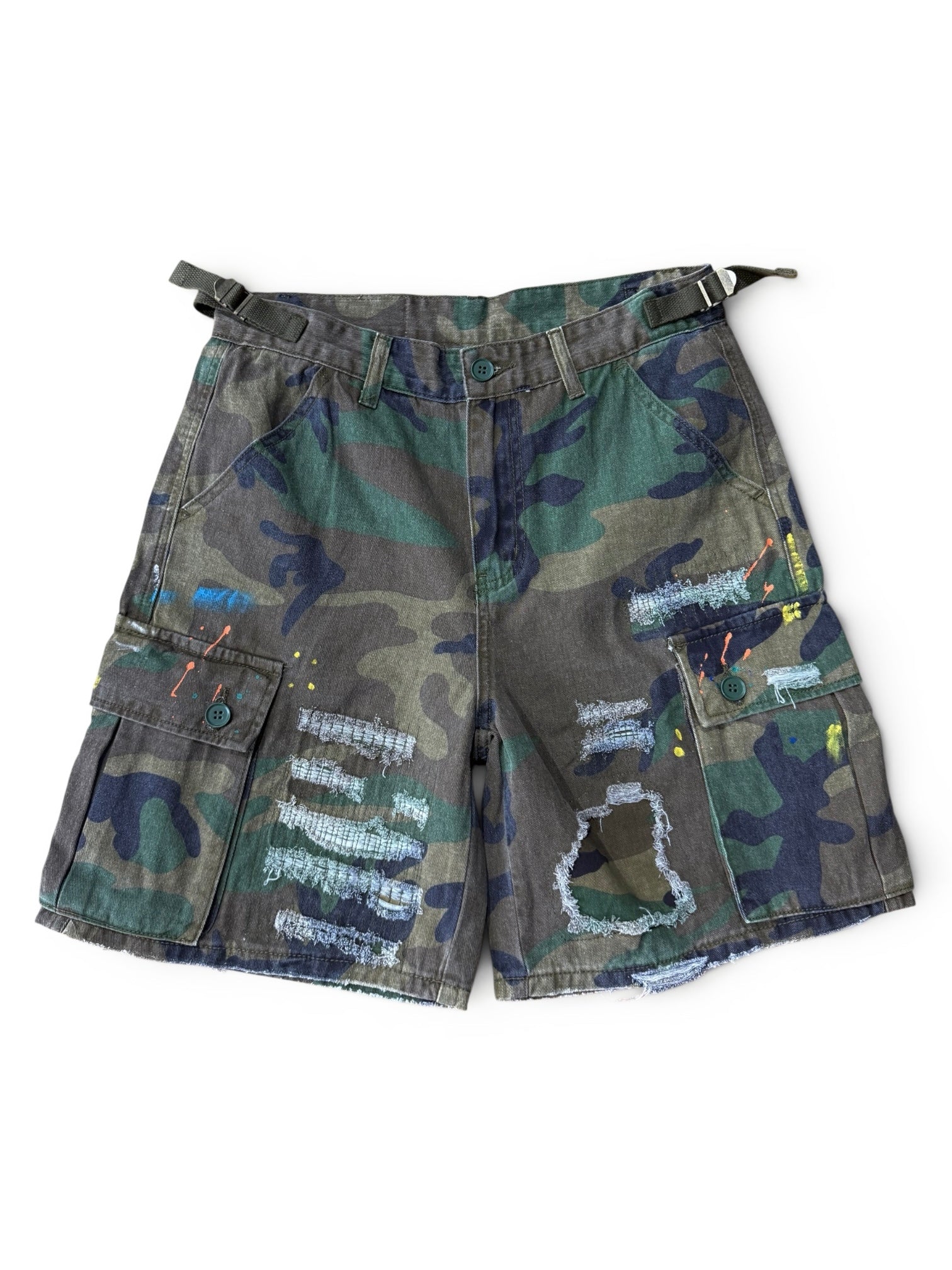Stealth "Painter" Camo Distressed Shorts