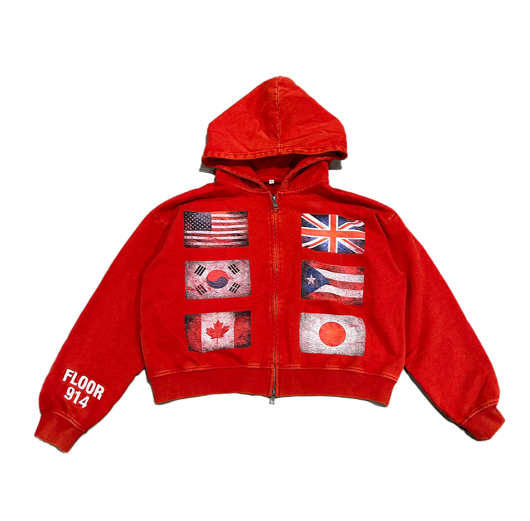 Floor 914 "Flags" Red Zip-Up Hoodie
