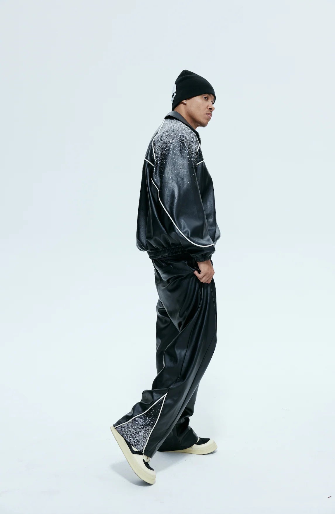 RVS Labs "Astral" Black Leather Track Pants