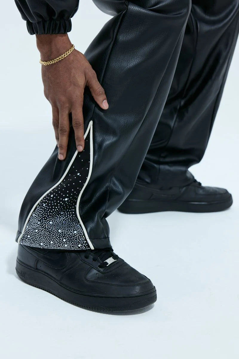 RVS Labs "Astral" Black Leather Track Pants