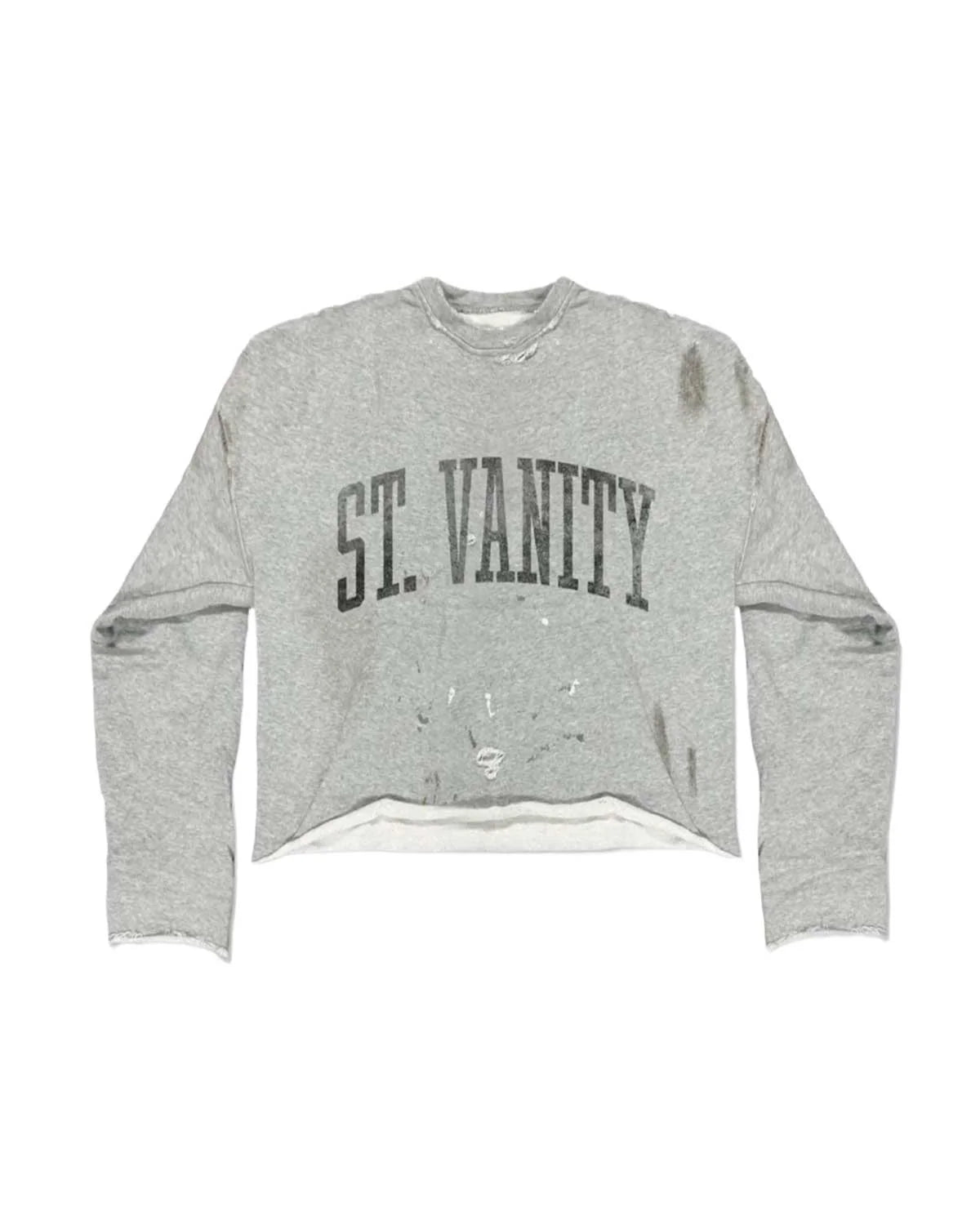 Saint Vanity "Badger" Grey Distressed Crewneck