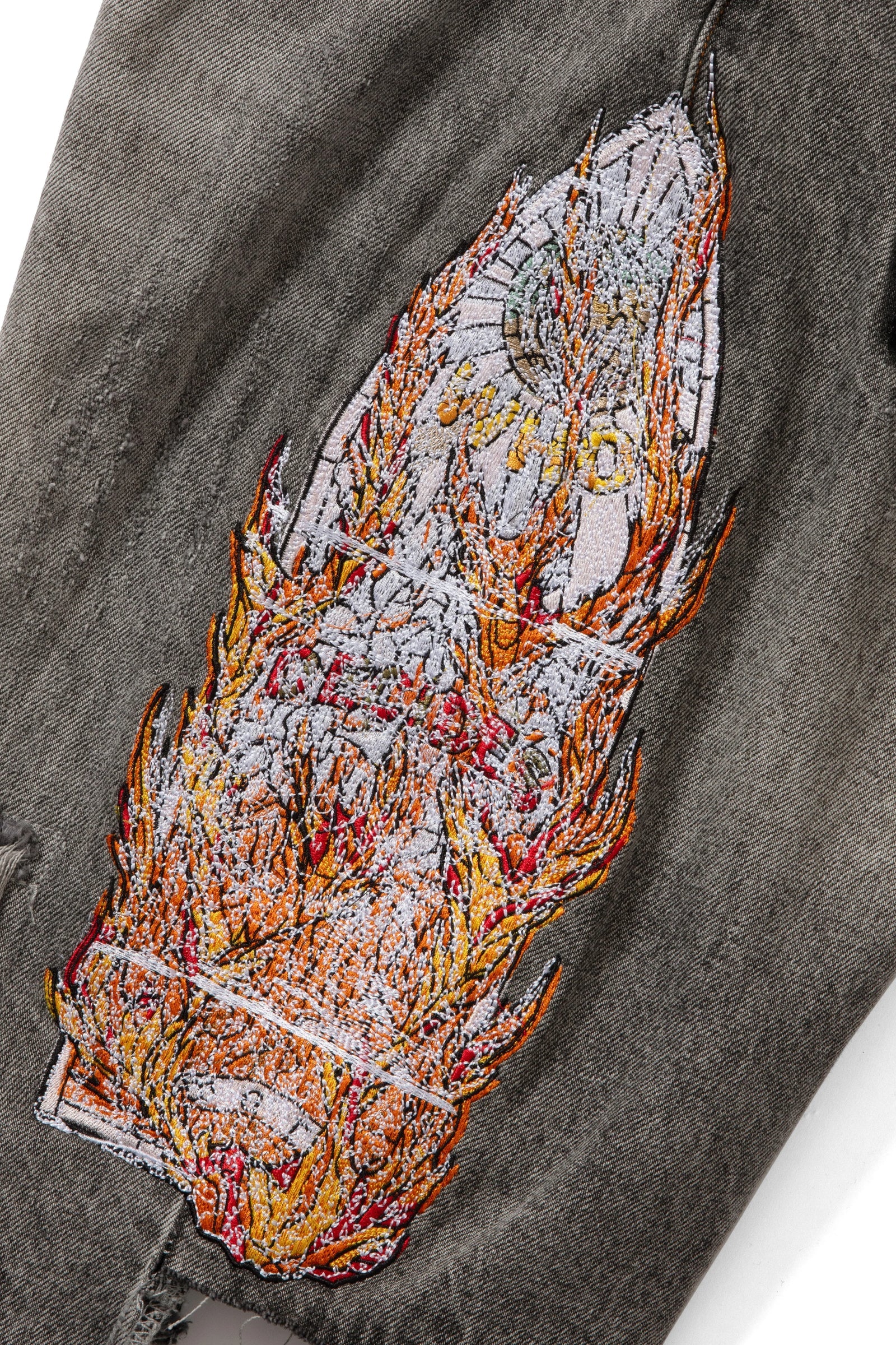 Who Decides War "Flame Glass" Embroidery Jean Shorts