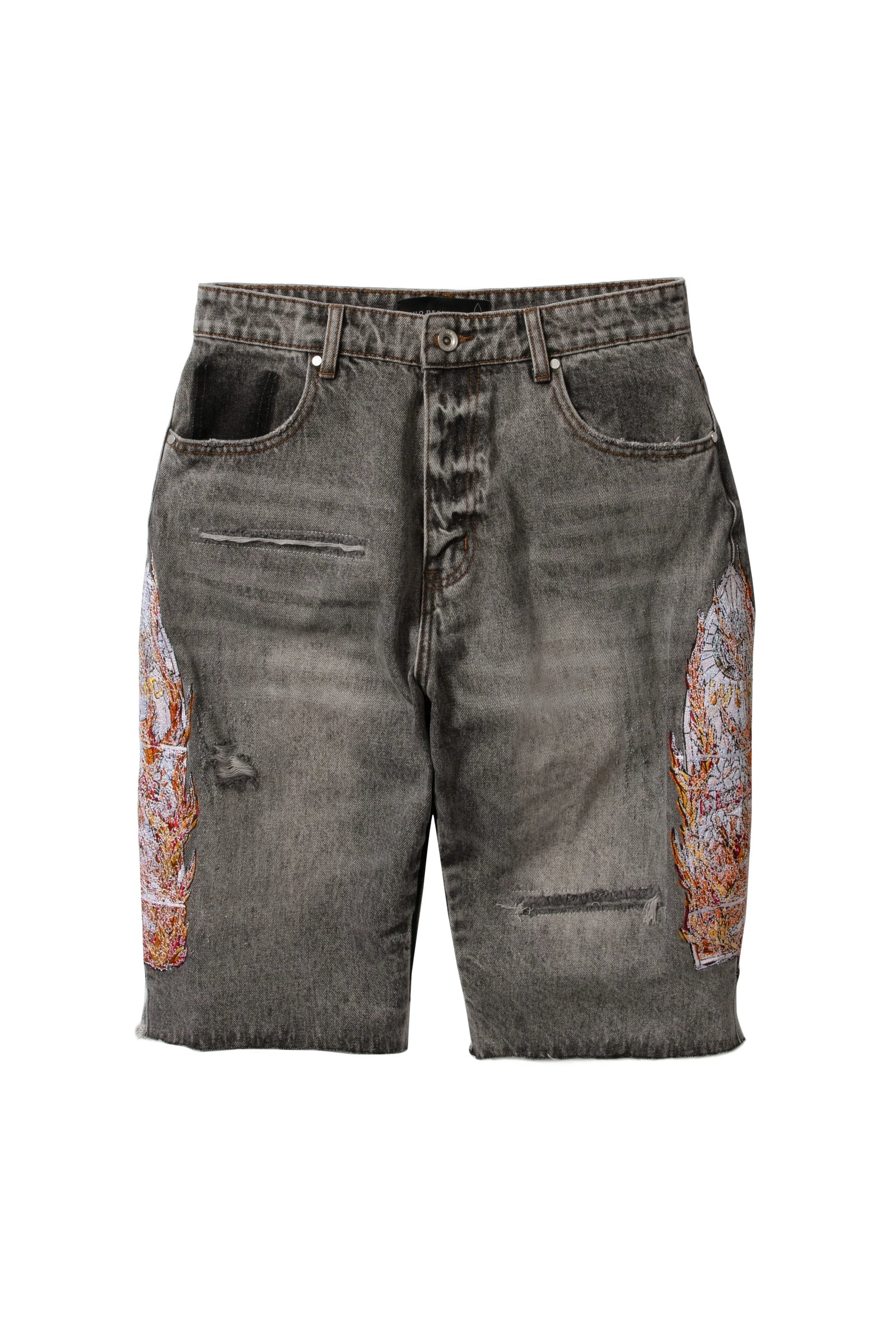 Who Decides War "Flame Glass" Embroidery Jean Shorts