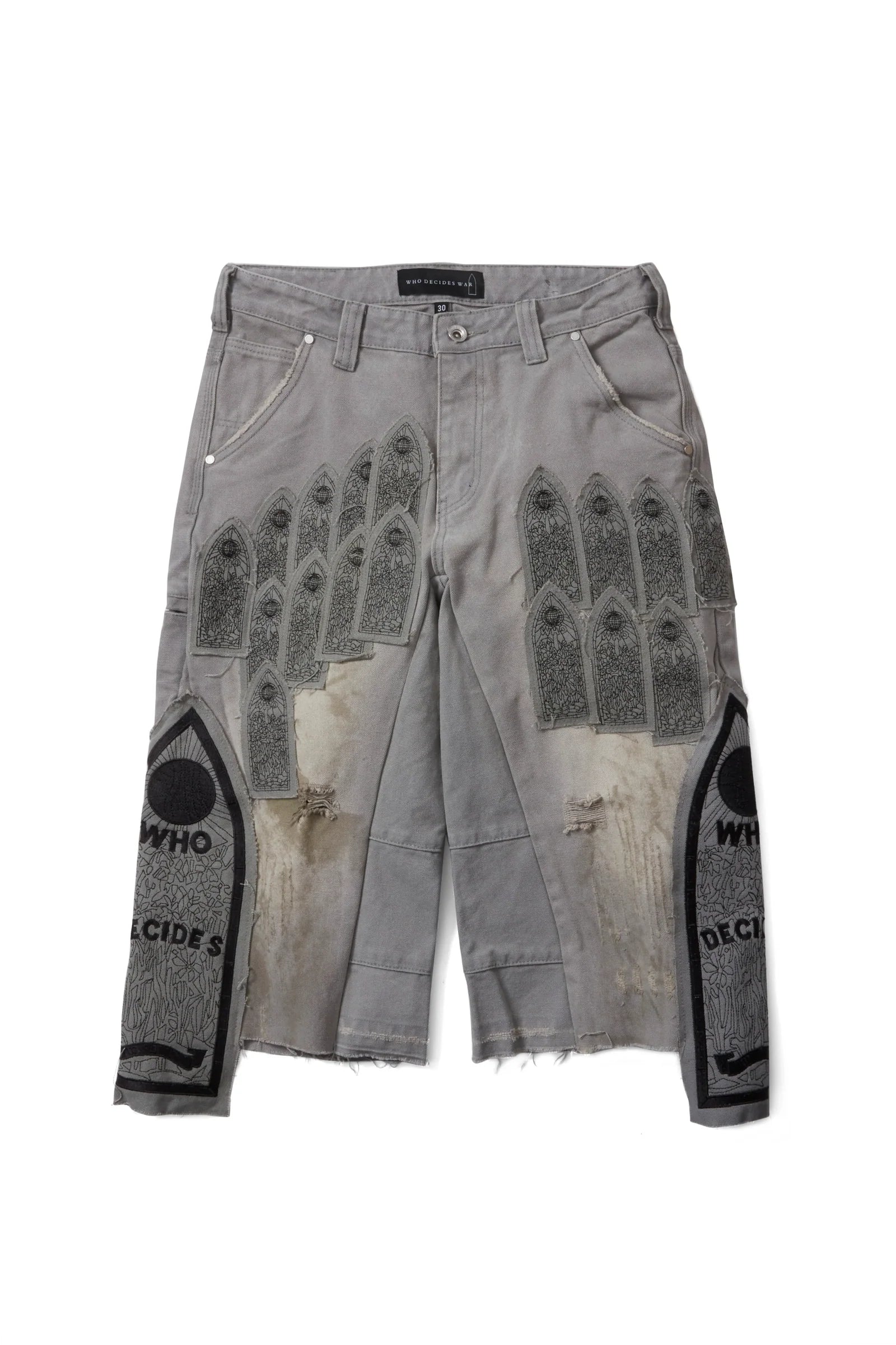 Who Decides War "Patch Arched" Embroidery Jean Shorts