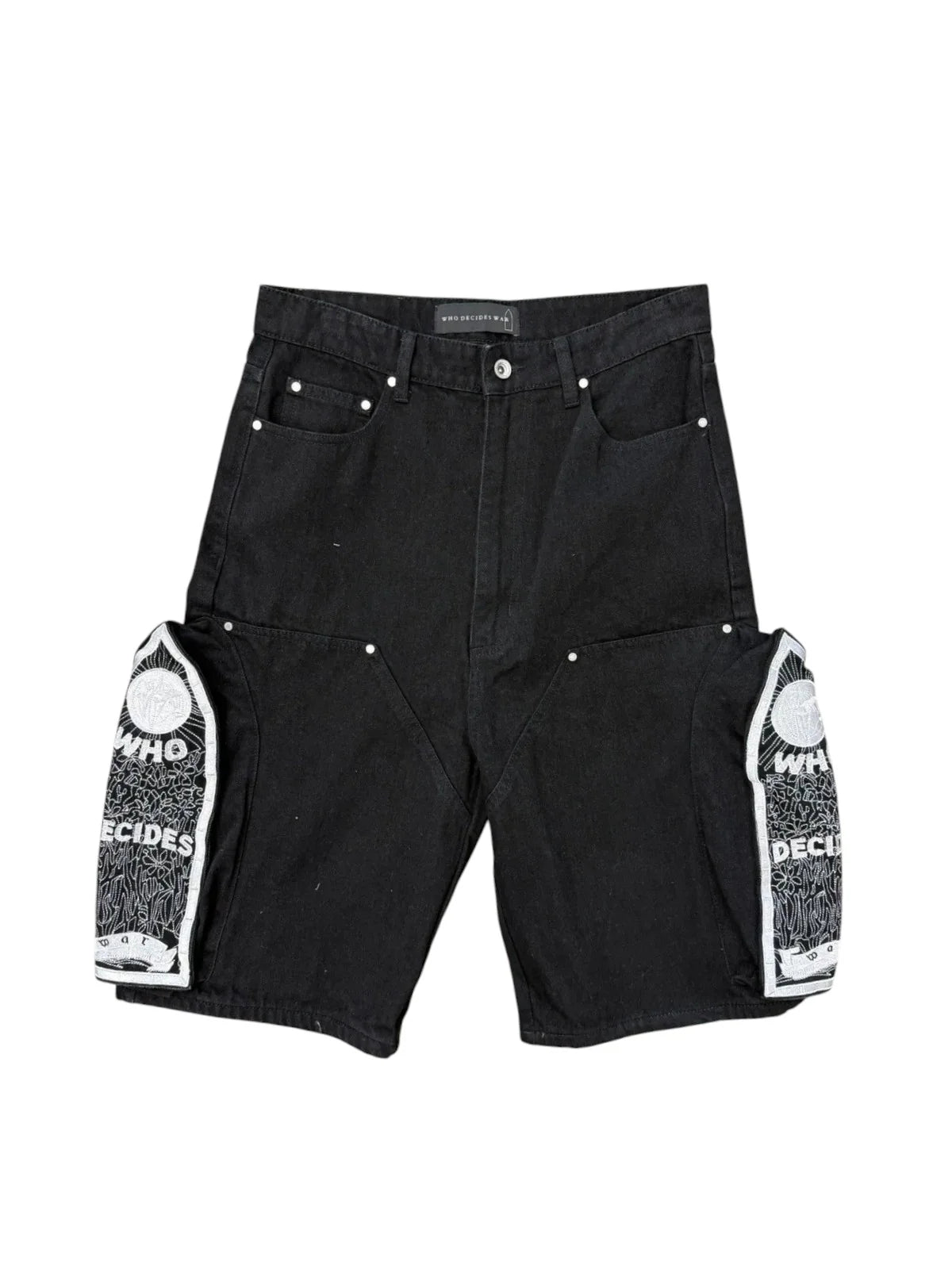 Who Decides War "Coal Side" Embroidery Jean Shorts