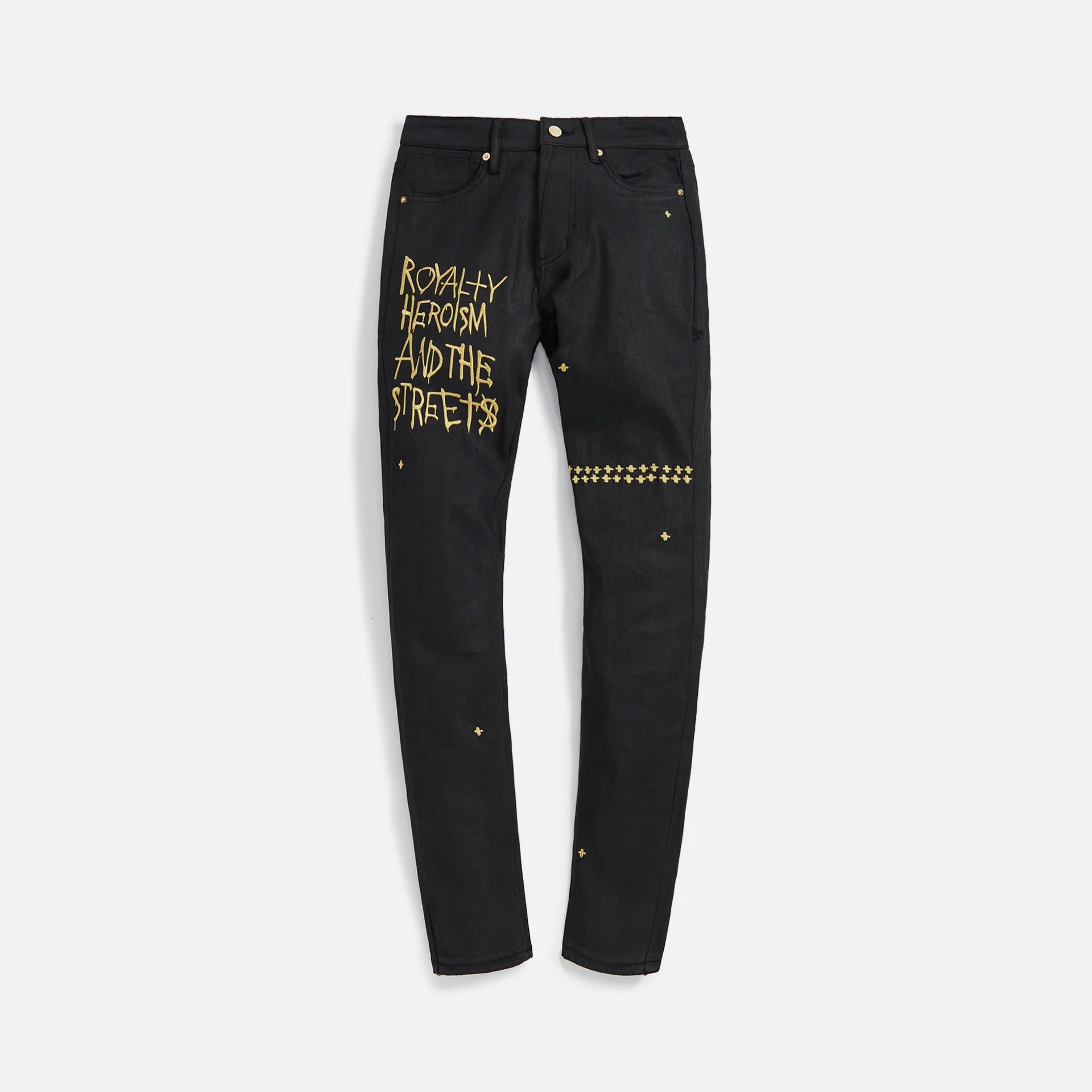 KSUBI Black/Gold Embroidered Jeans