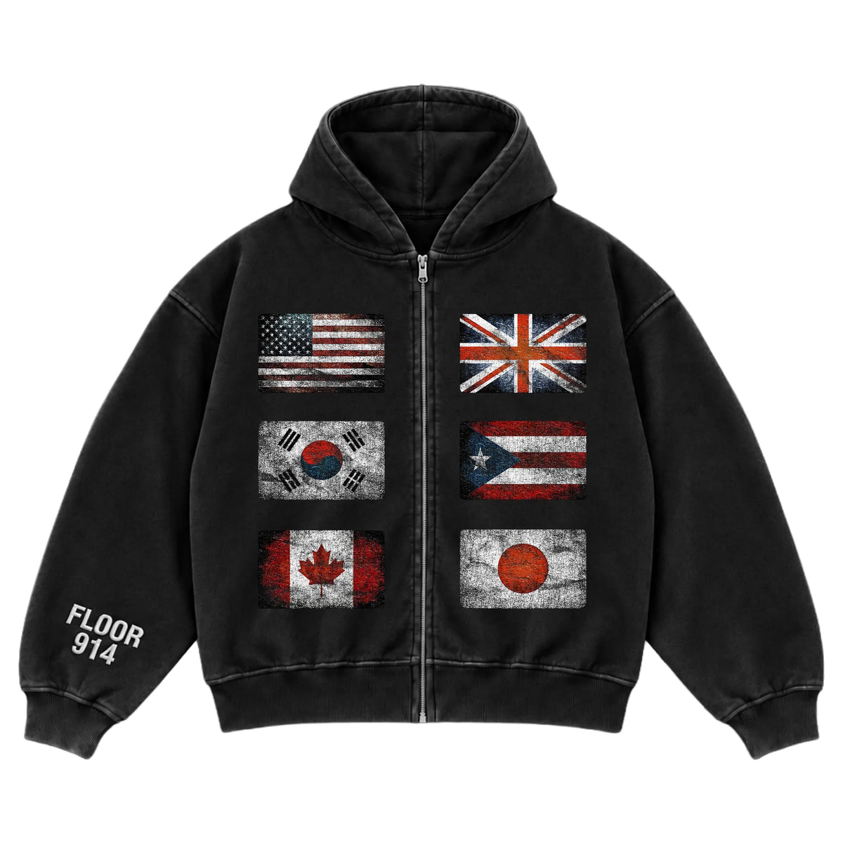 FLR 914 "Flags" Black/Colored Zip-Up Hoodie