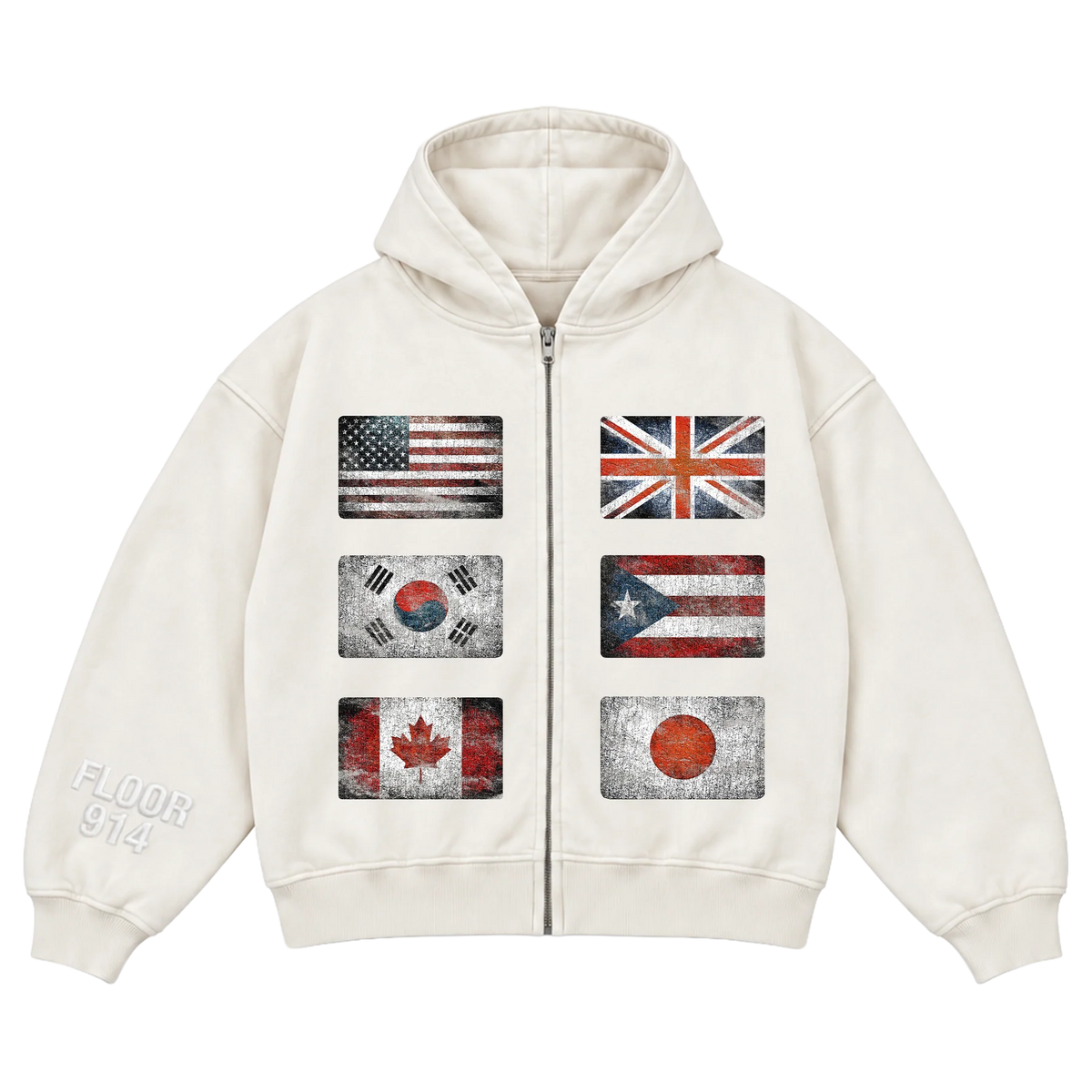 FLR 914 "Flags" Cream Zip-Up Hoodie