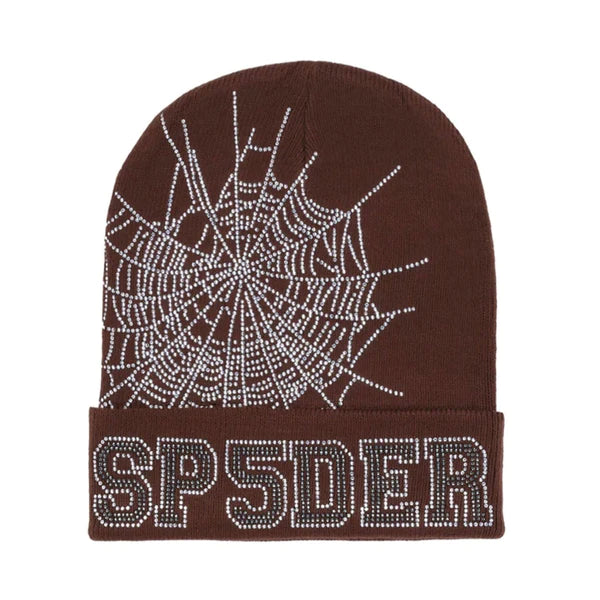 Spider Brown Rhinestone Beanie