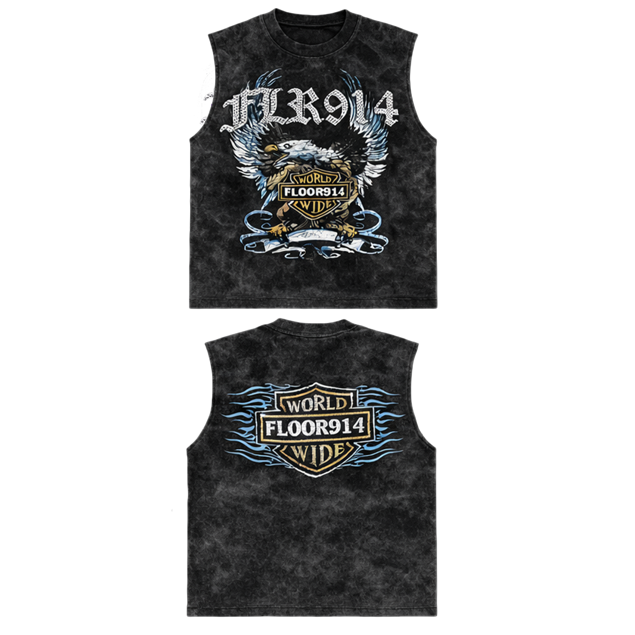 Floor 914 "SkyStricker" Black Wash Sleeveless T-Shirt