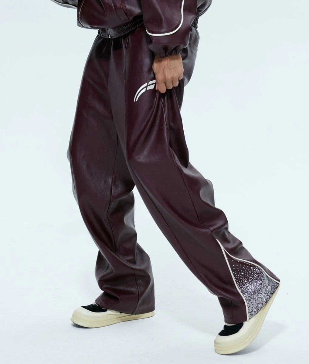RVS Labs "Astral" Maroon Leather Track Pants