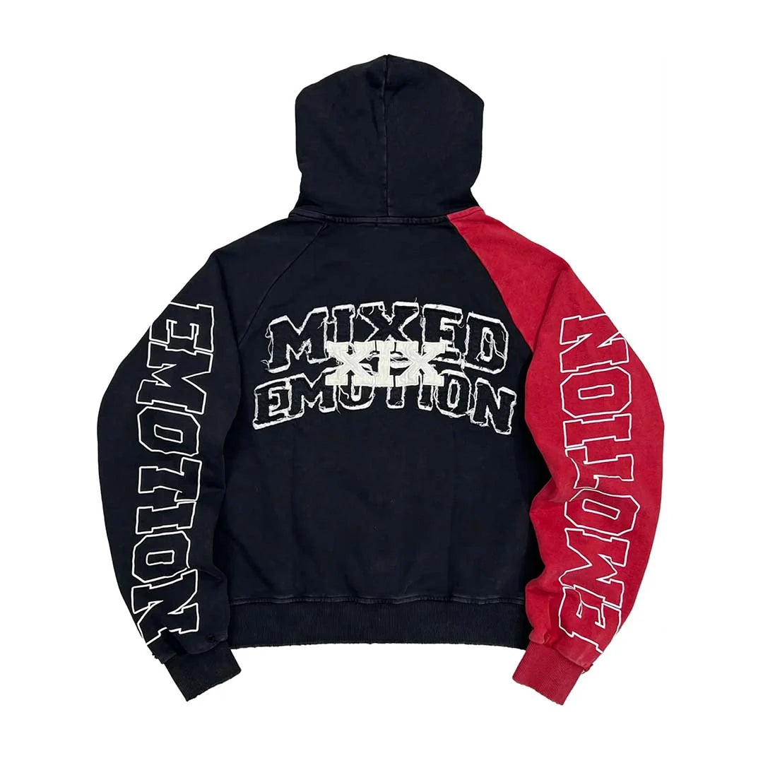 Mixed Emotions "Split Decision" Black & Red Zip-Up Sweater
